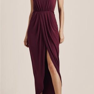 Venus Drape Hi Low Maxi Dress in Burgundy, Size XS